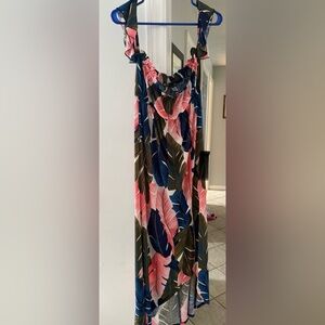 Tropical Leaf Print Maxi Dress